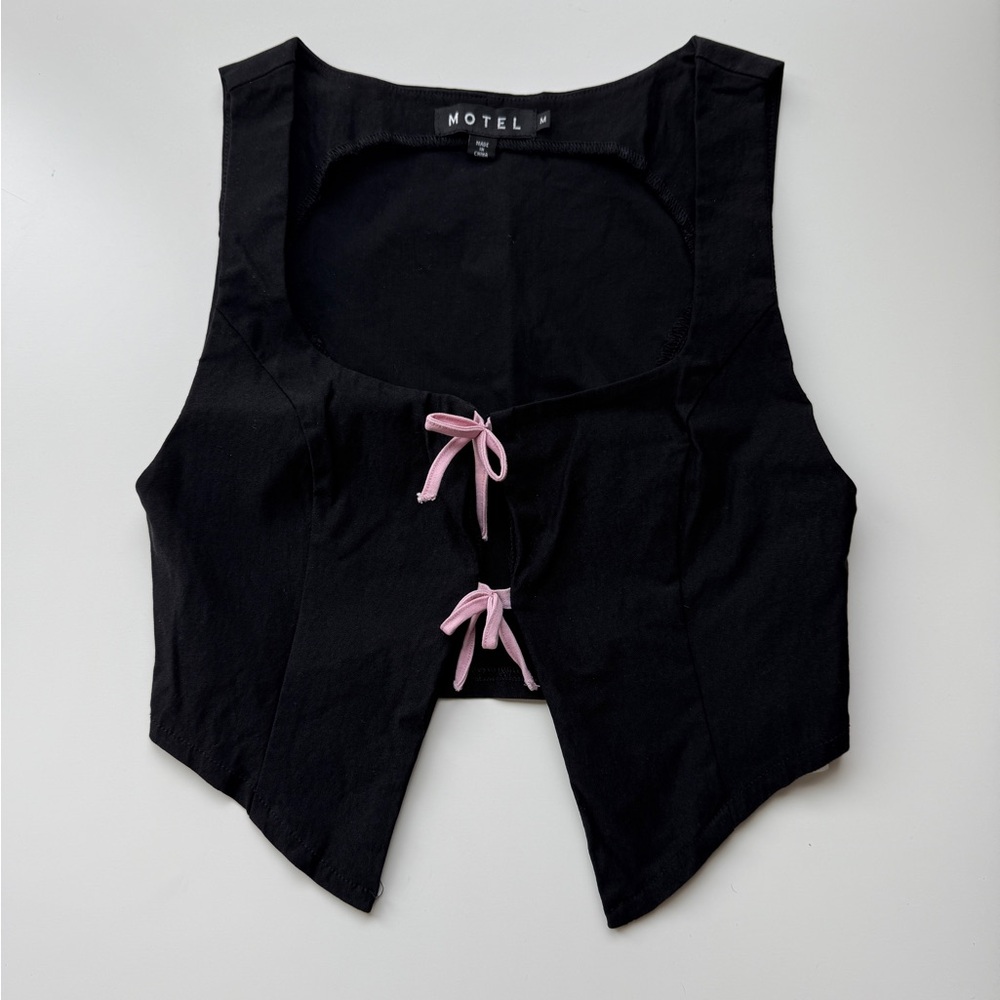 Motel Rocks Black Top with Pink Bow Accents